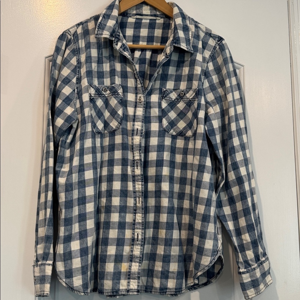 Vanilla Star Checkered Cotton Button Down Shirt Size Large